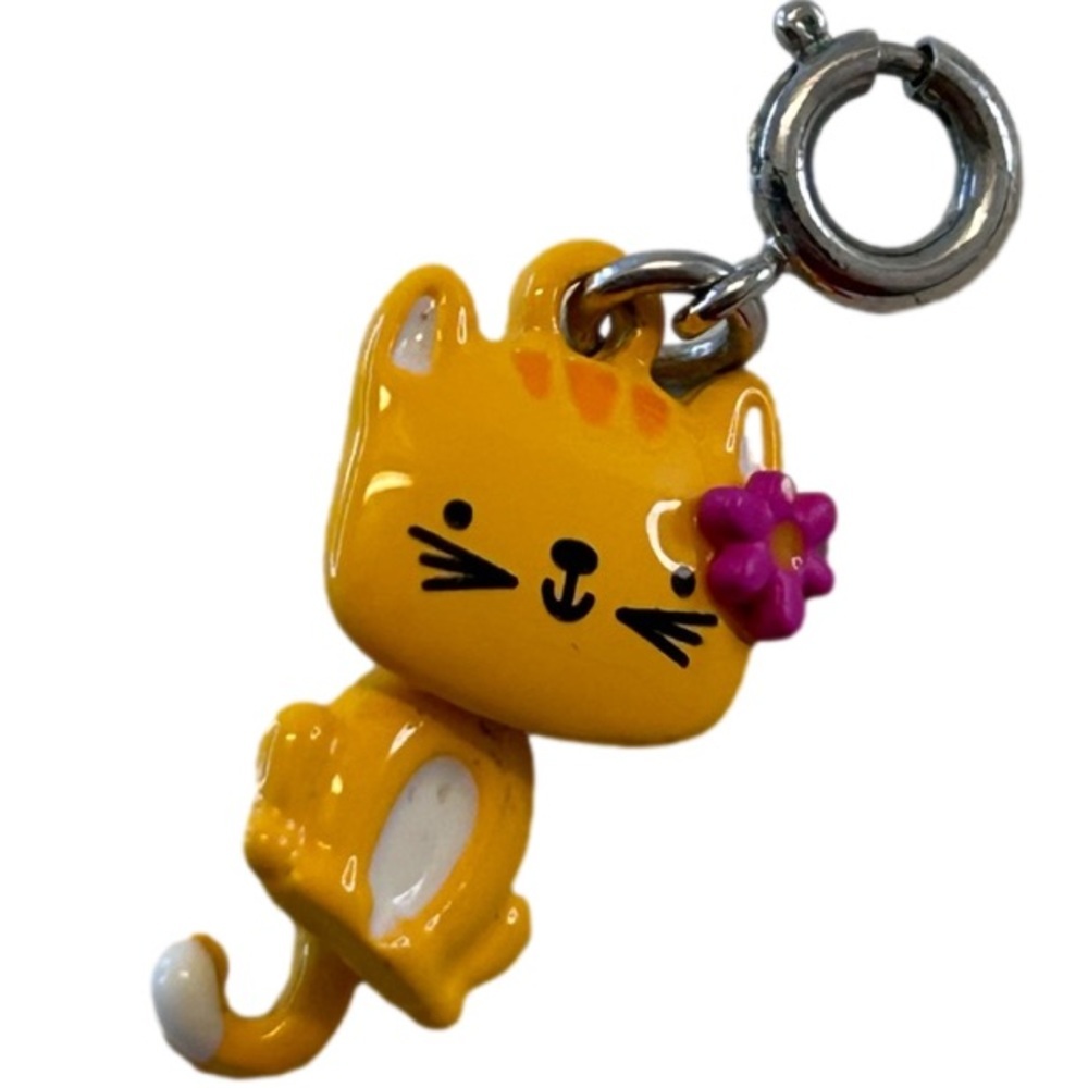 Yellow Cat Pink Flower Swivel Kitty Charm